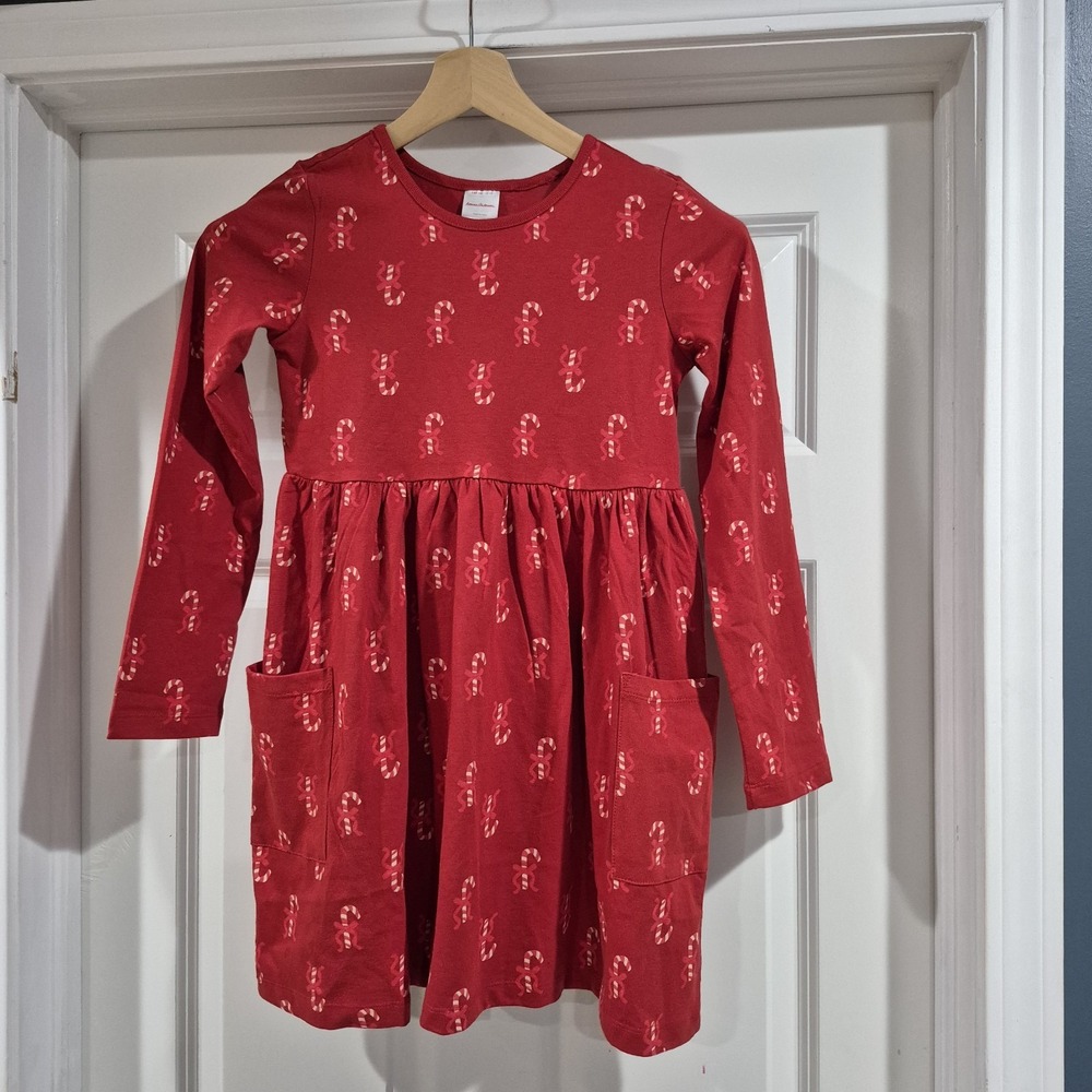 Hanna Andersson Dress Girls 140 cm 10 Red Holiday Candy Canes Christmas Pictures